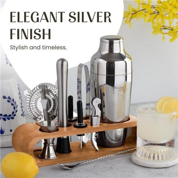 10 Piece Bartender Kit Cocktail Shaker Set with Bamboo Stand Bar Tools Gift - Picture 5 of 7